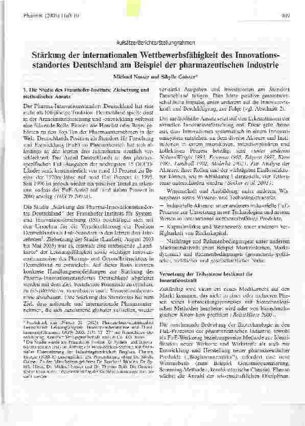 Vorschauseite 1: Stärkung der internationalen Wettbewerbsfähigkeit des Innovationsstandortes Deutschland am Beispiel der pharmazeutischen Industrie