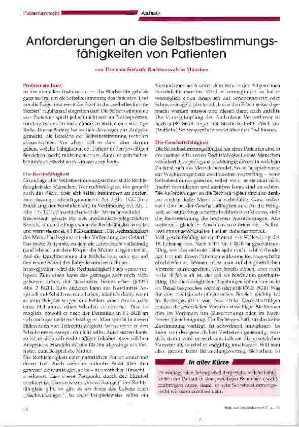 Vorschauseite 1: Anforderungen an die Selbstbestimmungsfähigkeiten von Patienten