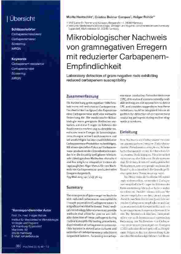 Vorschauseite 1: Mikrobiologischer Nachweis von gramnegativen Erregern mit reduzierter Carbapenem-Empfindlichkeit