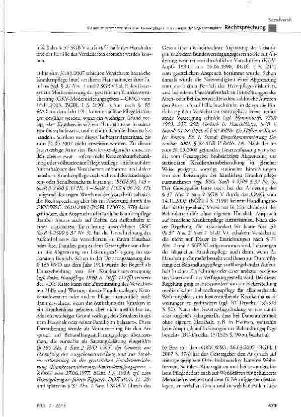 Vorschauseite 3: Zur ärztlich verordneten häuslichen Krankenpflege in Einrichtungen der Eingliederungshilfe SGB V§ 37;SGBXI § 43a