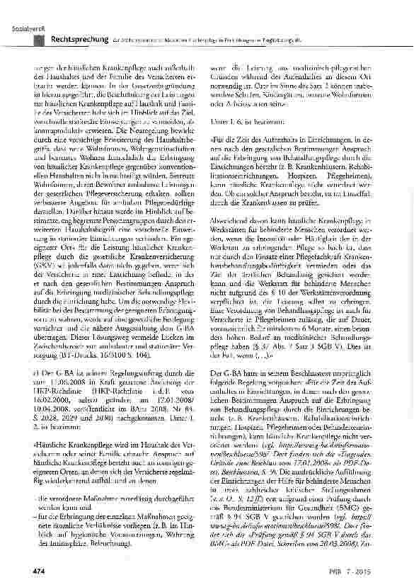 Vorschauseite 4: Zur ärztlich verordneten häuslichen Krankenpflege in Einrichtungen der Eingliederungshilfe SGB V§ 37;SGBXI § 43a