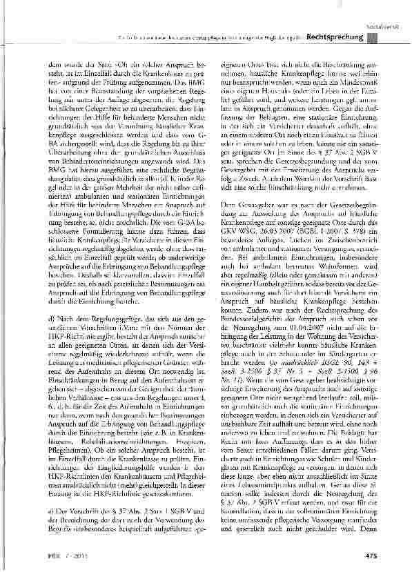 Vorschauseite 5: Zur ärztlich verordneten häuslichen Krankenpflege in Einrichtungen der Eingliederungshilfe SGB V§ 37;SGBXI § 43a