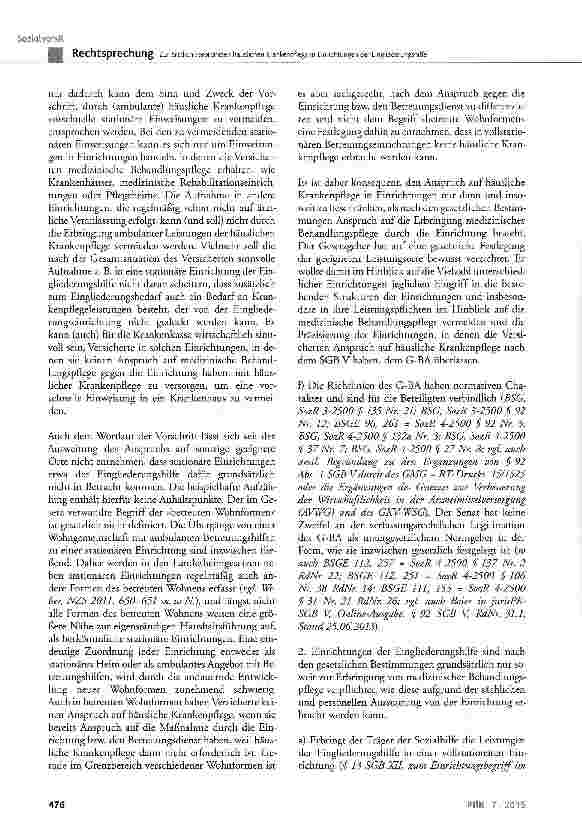 Vorschauseite 6: Zur ärztlich verordneten häuslichen Krankenpflege in Einrichtungen der Eingliederungshilfe SGB V§ 37;SGBXI § 43a