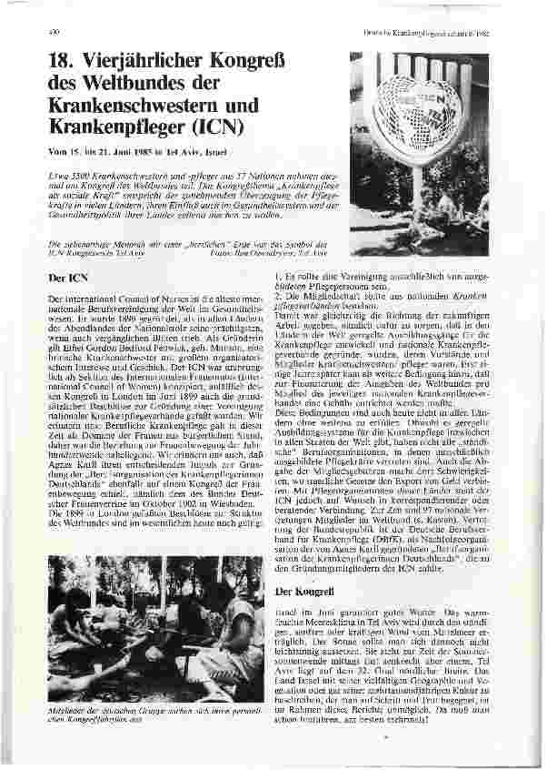 Vorschauseite 1: 18. Vier jährlicher Kongreß des Weltbundes der Krankenschwestern und Krankenpfleger (ICN)