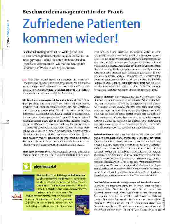 Vorschauseite 1: Beschwerdemanagement in der Praxis Zufriedene Patienten kommen wieder!