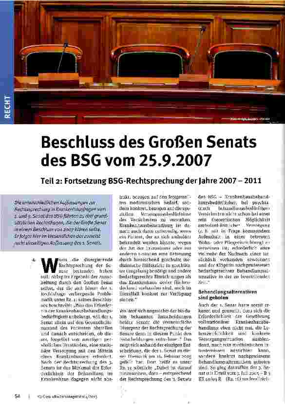 Vorschauseite 1: Beschluss des Großen Senats des BSG vom 25. 9. 2007 Teil 2: Fortsetzung BSG-Rechtsprechung der Jahre 2007 - 2011