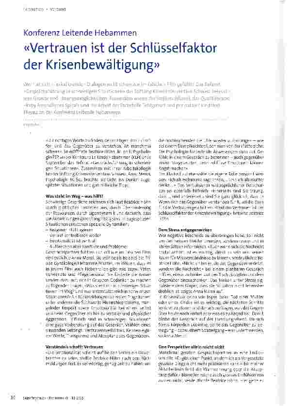 Vorschauseite 1: Konferenz Leitende Hebammen «Vertrauen ist der Schlüsselfaktor der Krisenbewältigung»