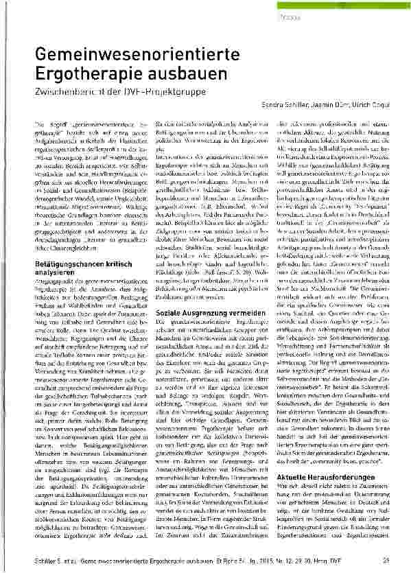 Vorschauseite 1: Gemeinwesenorientierte Ergotherapie ausbauen