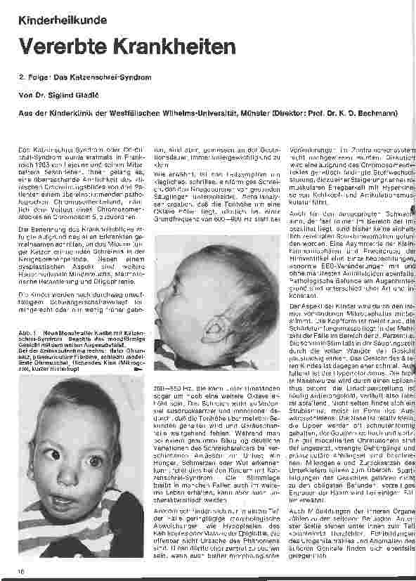 Vorschauseite 1: Kinderheilkunde - Vererbte Krankheiten 2. Folge: Das Katzenschrei-Syndrom