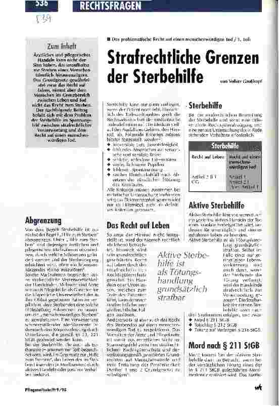 Vorschauseite 1: Strafrechtliche Grenzen der Sterbehilfe Das problematische Recht auf einen menschenwürdigen Tod 1. Teil