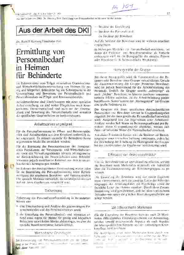 Vorschauseite 1: Ermittlungen von Personalbedarf in Heimen für Behinderte