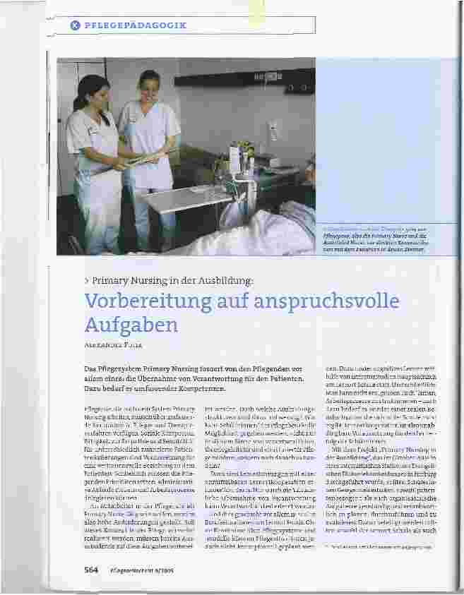 Vorschauseite 1: Primary Nursing in der Ausbildung:Vorbereitung auf anspruchsvolle Aufgaben
