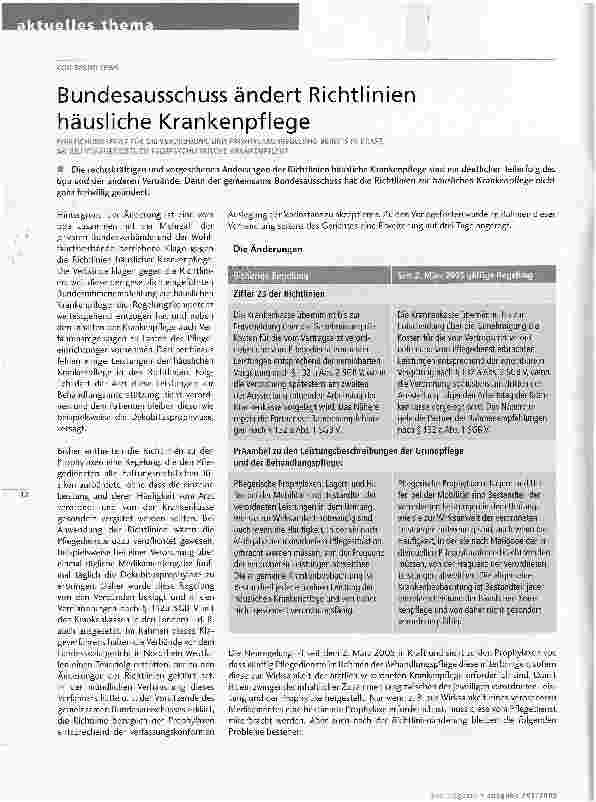 Vorschauseite 1: Bundesausschuss ändert Richtlinien häusliche KrankenpflegeEINREICHUNGSFRIST FÜR DIE VERORDNUNG UND PROPHYLAXENREGELUNG BEREITS IN KRAFT, AB JULI VORAUSSiCHTUCH FACHPSYCHIATRiSCHE…