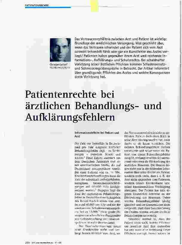 Vorschauseite 1: Patientenrechte bei ärztlichen Behandlungsund Aufklärungsfehlern