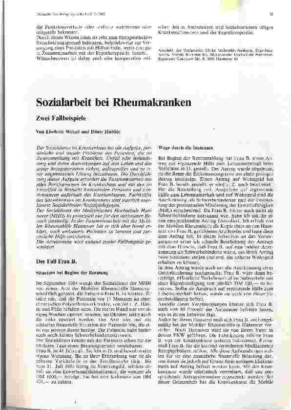 Vorschauseite 1: Sozialarbeit bei Rheumakranken