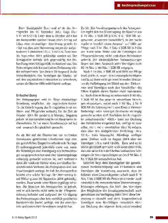 Vorschauseite 2: Begleichung ungedeckter Heimkosten durch den Träger der Sozialhilfe SG Dortmund vom 24.10.2014 (S 41 SO 418/14 ER)