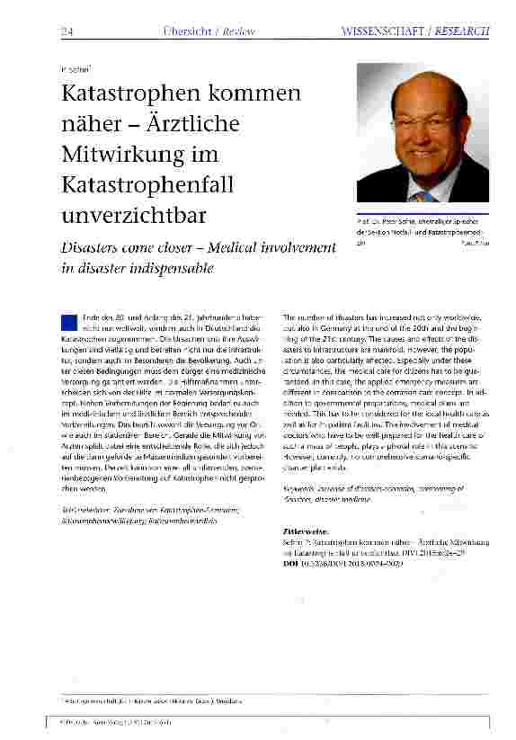 Vorschauseite 1: Katastrophen kommen näher - Ärztliche Mitwirkung im Katastrophenfall unverzichtbar