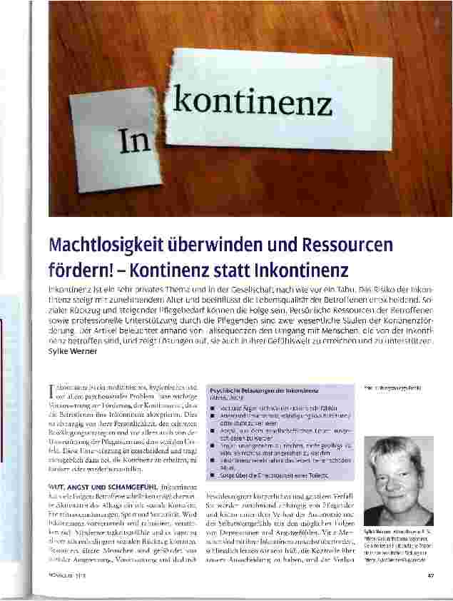 Vorschauseite 1: Machtlosigkeit überwinden und Ressourcen fördern! - Kontinenz statt Inkontinenz