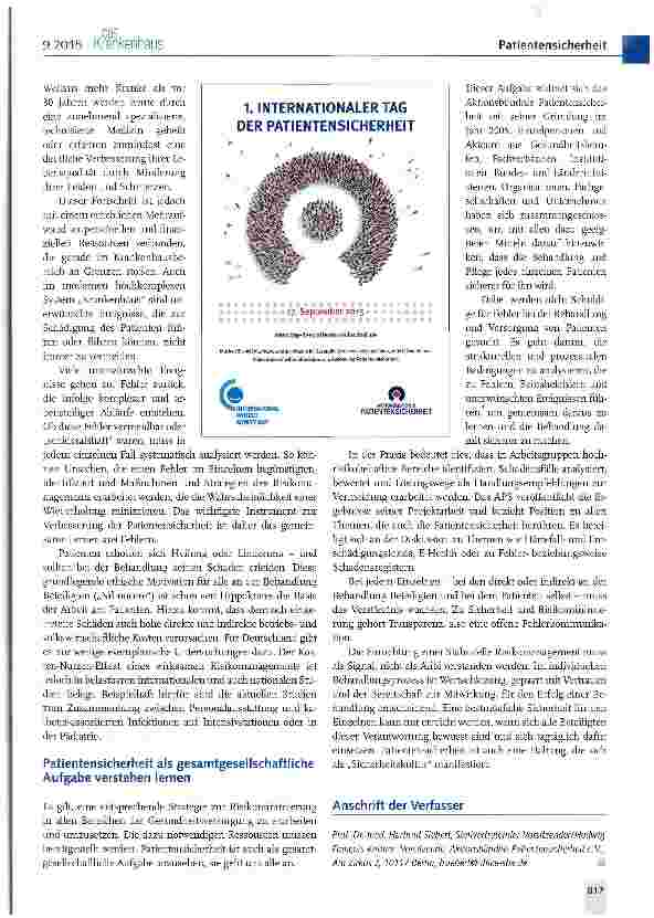 Vorschauseite 2: Internationaler Tag der Patienten-sicherheit am 17. September 2015