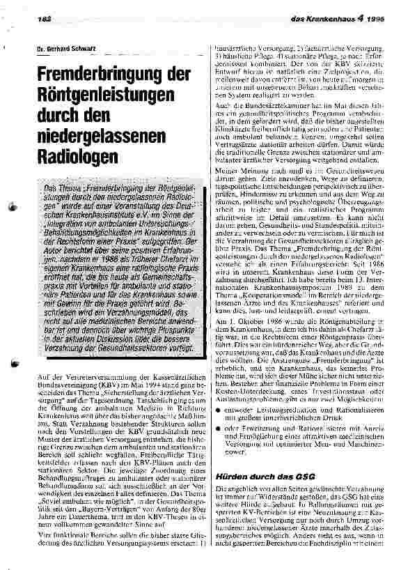 Vorschauseite 1: Fremderbringung der Röntgenleistungen durch den niedergelassenen Radiologen.