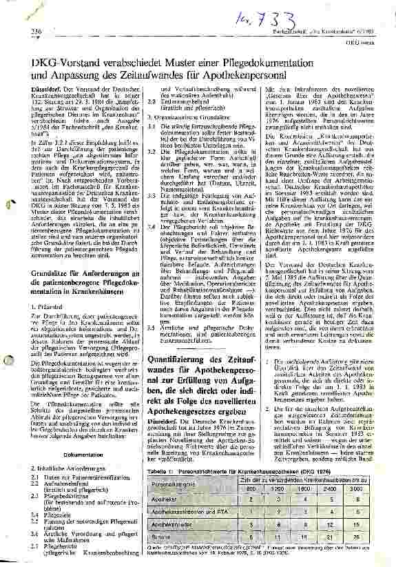 Vorschauseite 1: DKG-Vorstand verabschiedet Muster einer Pflegedokumentation und Anpassung des Zeitaufwandes für Apothekenpersonal
