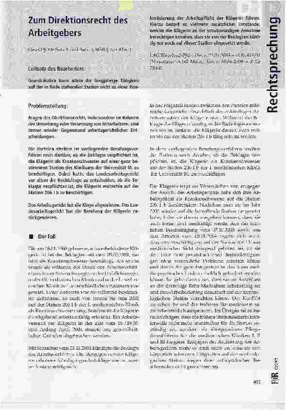 Vorschauseite 1: Zum Direktionsrecht desArbeitgebers