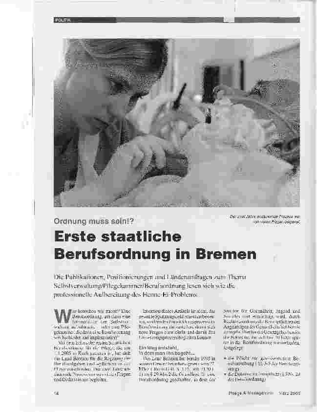 Vorschauseite 1: Erste staatliche Berufsordnung in Bremen