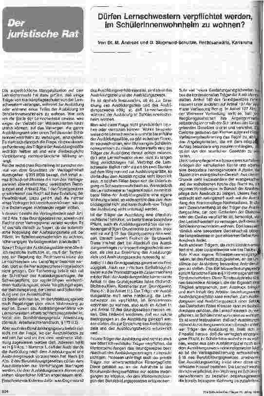 Vorschauseite 1: Dürfen Lernschwestern verpflichtet werden im Schülerinnenwohnheim zu wohnen?
