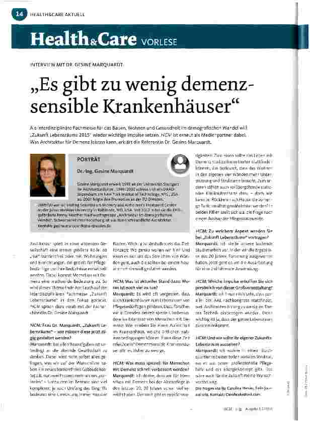 Vorschauseite 1: Es gibt zu wenig demenz sensible Krankenhäuser