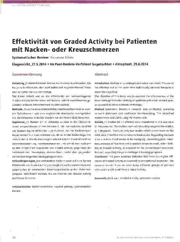 Vorschauseite 1: Effektivität von Graded Activity bei Patienten mit Nackenoder Kreuzschmerzen