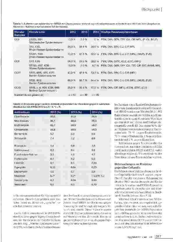Vorschauseite 2: Eigenschaften, Häufigkeit und Verbreitung von MRSA in Deutschland - Update 2013/2014
