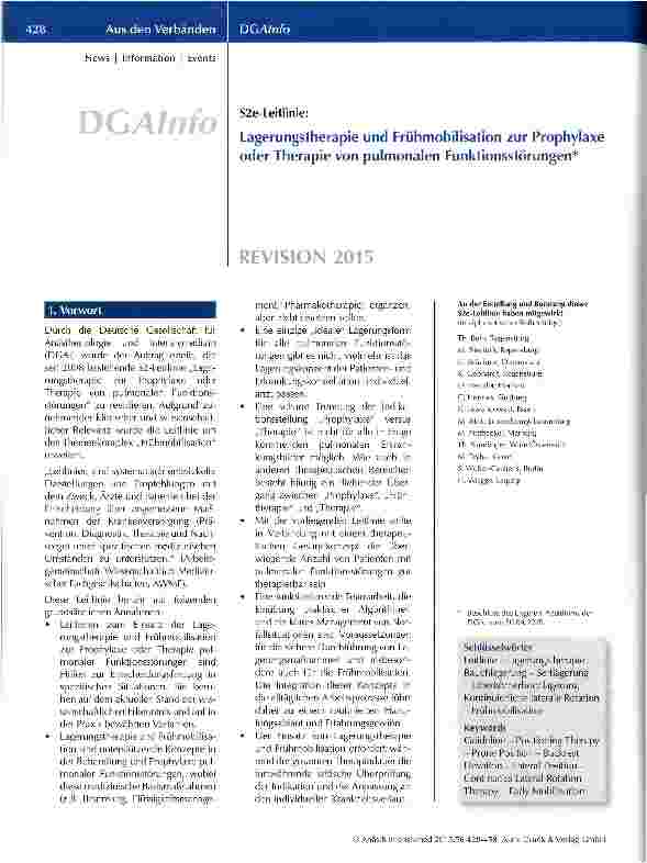Vorschauseite 1: Lagerungstherapie und Frühmobilisation zur Prophylaxe oder Therapie von pulmonalen Funktionsstörungen
