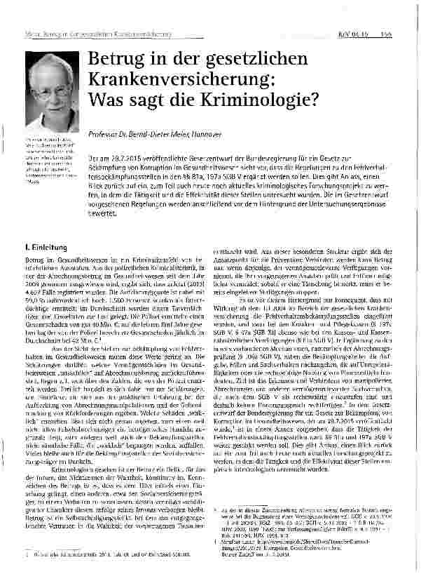 Vorschauseite 1: Betrug in der gesetzlichen Krankenversicherung: Was sagt die Kriminologie?