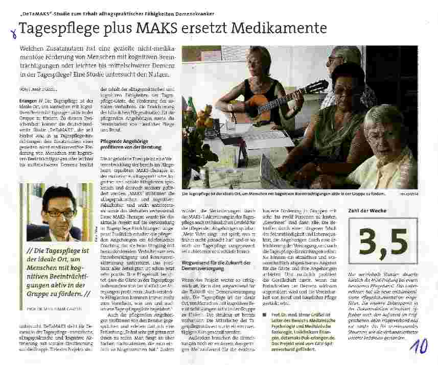 Vorschauseite 1: „DeTaMAKS-Studie zum Erhalt alltagspraktischer Fähigkeiten Demenzkranker Tagespflege plus MAKS ersetzt Medikamente