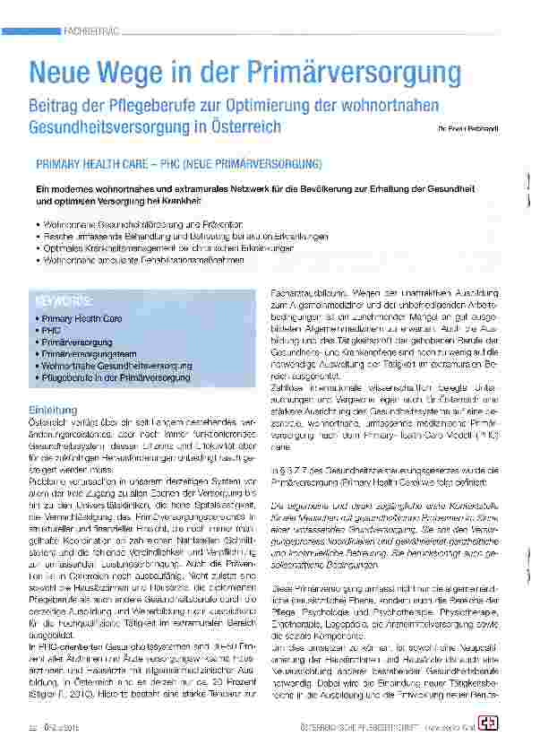 Vorschauseite 1: Neue Wege in der Primärversorgung