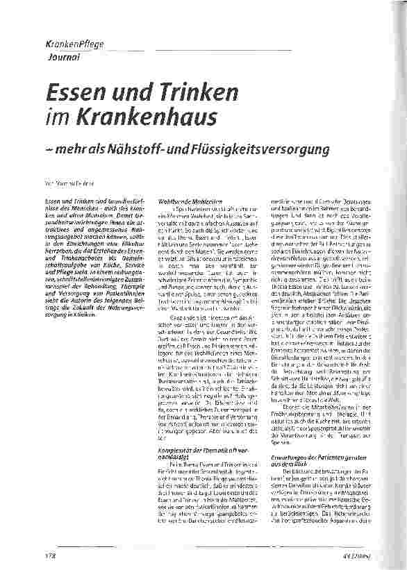 Vorschauseite 1: Essen und Trinken im Krankenhausmehr als Nähstoffund Flüssigkeitsversorgung