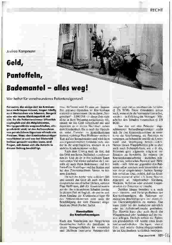 Vorschauseite 1: Geld, Pantoffeln, Bademantel - alles weg! Wer haftet für verschwundenes Patienteneigentum?