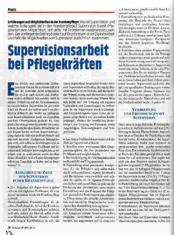 Vorschauseite 1: Supervisionsarbeit bei Pflegekräften Erfahrungen und Möglichkeiten in der Krankenpflege
