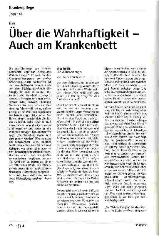 Vorschauseite 1: Über die Wahrhaftigkeit - Auch am Krankenbett