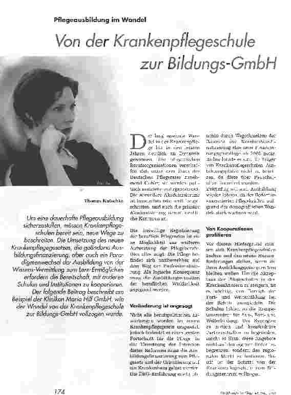 Vorschauseite 1: Von der Krankenpflegeschule zur Bildungs-GmbHPflegeausbildung im Wandel