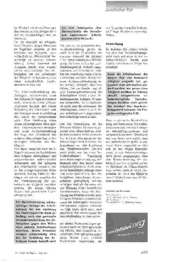 Vorschauseite 1: Festlegung der ArbeitszeitenUrteil des Bundesarbeitsgerichts vom 23. September 2004 (6 AZR 567/03)