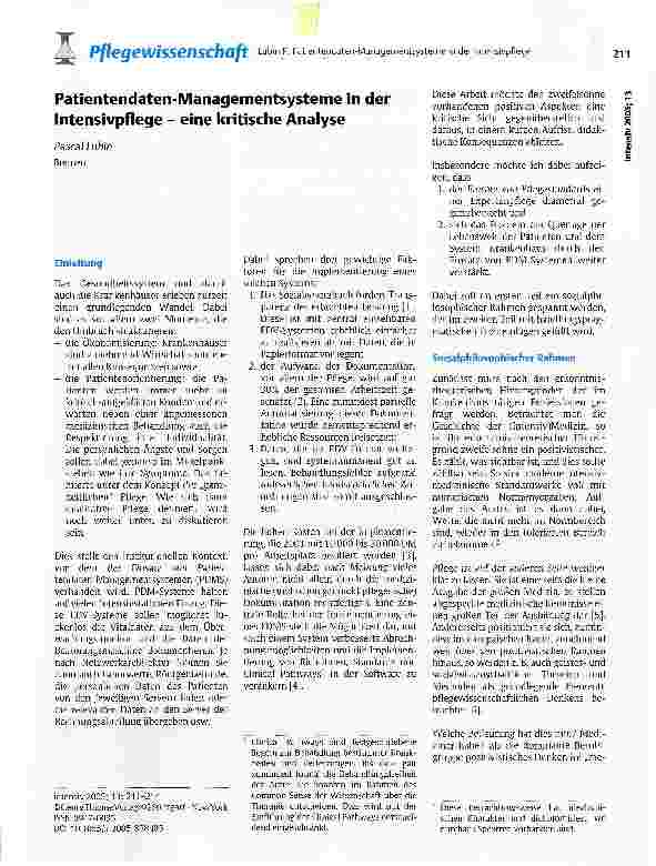 Vorschauseite 1: Patientendaten-Managementsysteme in der Intensivpflege - eine kritische Analyse