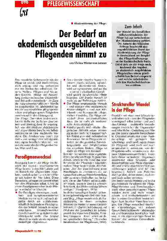 Vorschauseite 1: Der Bedarf an akademisch ausgebildeten Pflegenden nimmt zu Akademisierung der Pflege