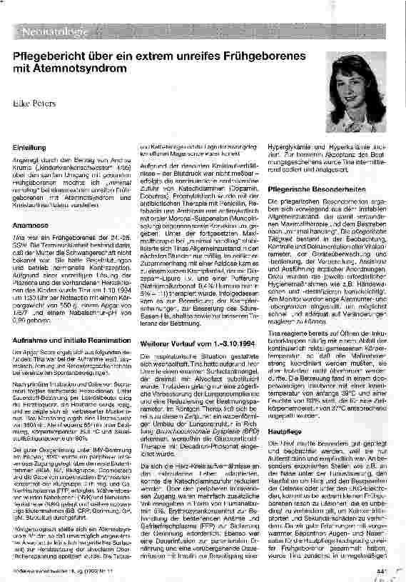 Vorschauseite 1: Pflegebericht über ein extrem unreifes Frühgeborenes mit Atemnotsyndrom