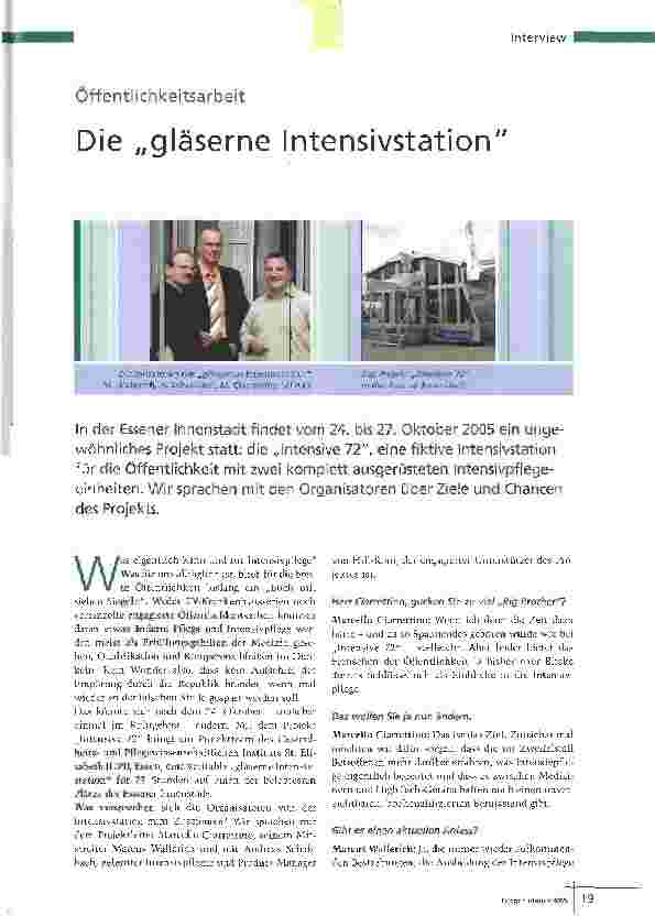 Vorschauseite 1: ÖffentlichkeitsarbeitDie gläserne Intensivstation
