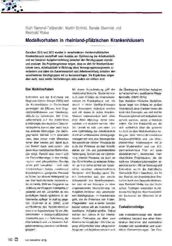 Vorschauseite 1: Modellvorhaben in rheinland-pfälzischen Krankenhäusern