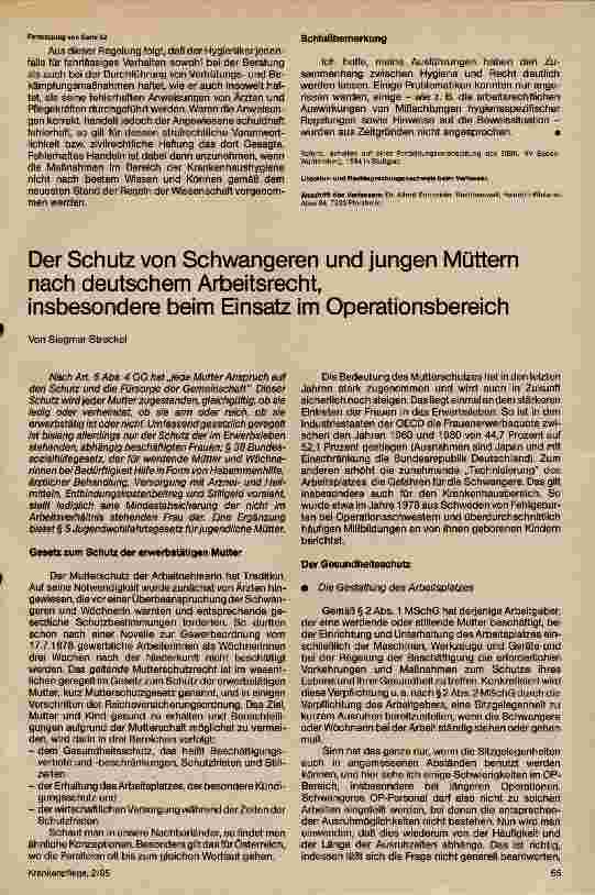 Vorschauseite 1: Der Schutz von Schwangeren und jungen Müttern nach deutschen Arbeitsrecht, insbesondere beim Einsatz im Operationsbereich