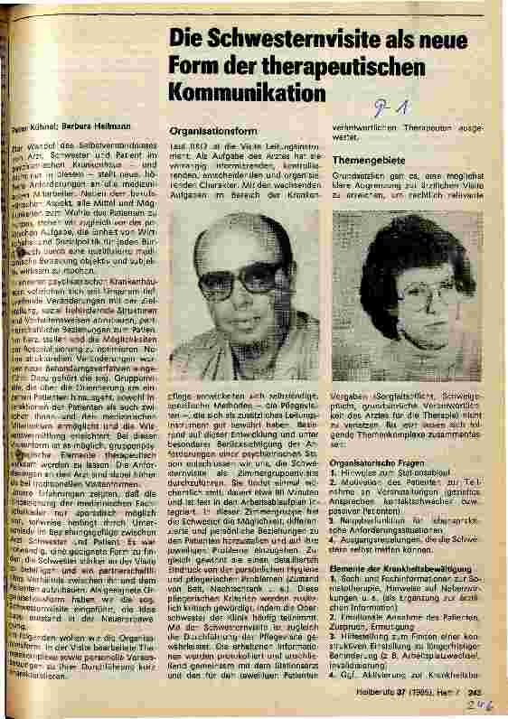 Vorschauseite 1: Die Schwesternvisite als neue Form der therapeutischen Kommunikation