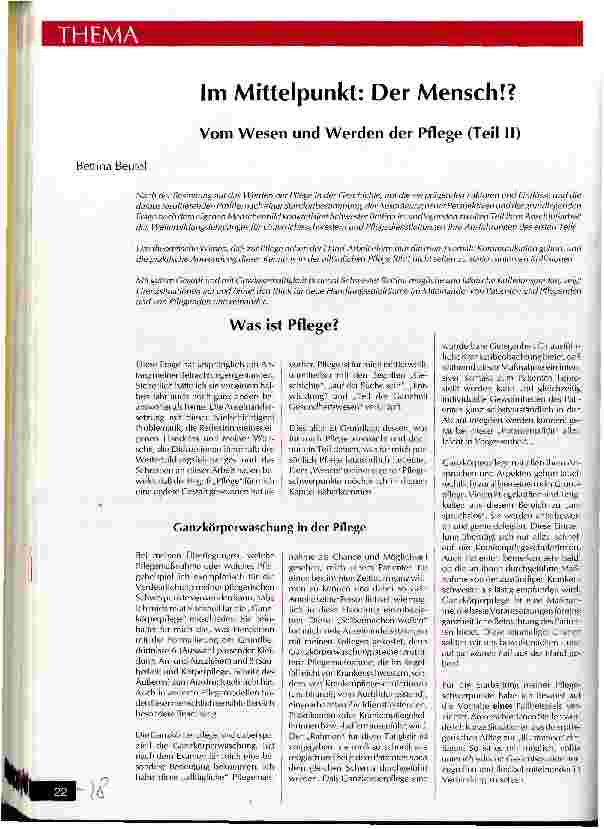 Vorschauseite 1: Im Mittelpunkt: Der Mensch!? Vom Wesen und Werden der Pflege Teil II