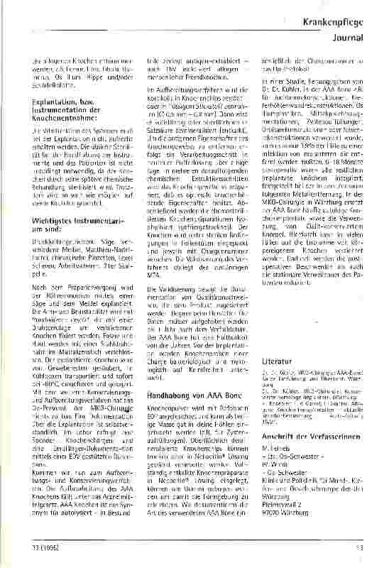 Vorschauseite 2: Konservierte und aufbereitete Knochen Die Mitarbeit des OP-Pflegepersonals im Fachgebiet Mund-, Kiefer und Gesichtschirurgie bei Knochentransplantationen